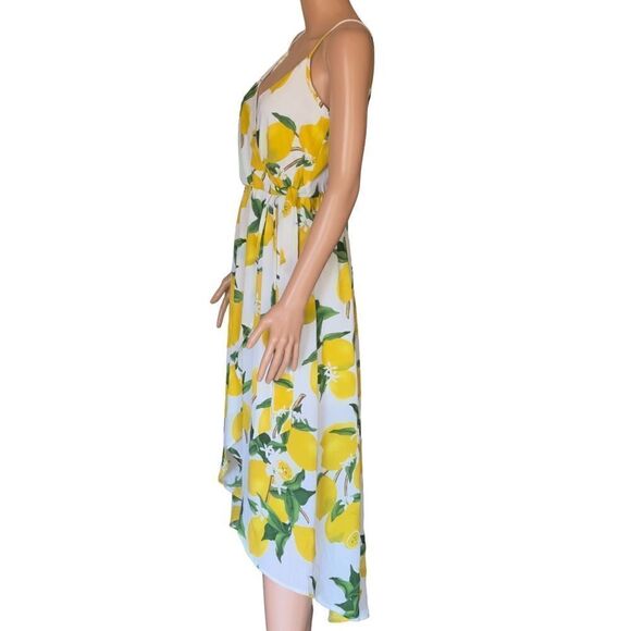 Dream of me Lemon Print Faux Wrap High Low Dress SMALL - Picture 2 of 15